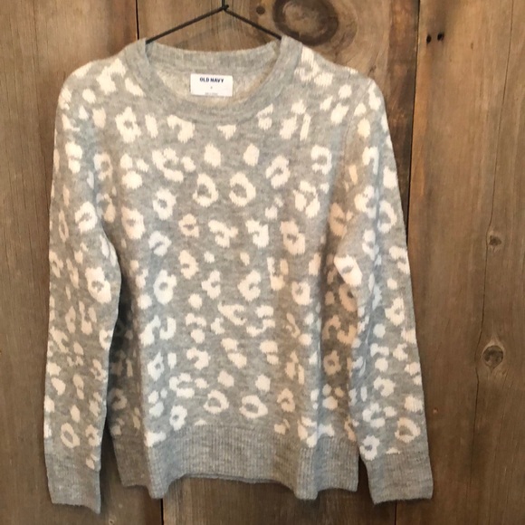 Old Navy Sweaters - Old Navy Leopard Crewneck Sweater Gray Medium